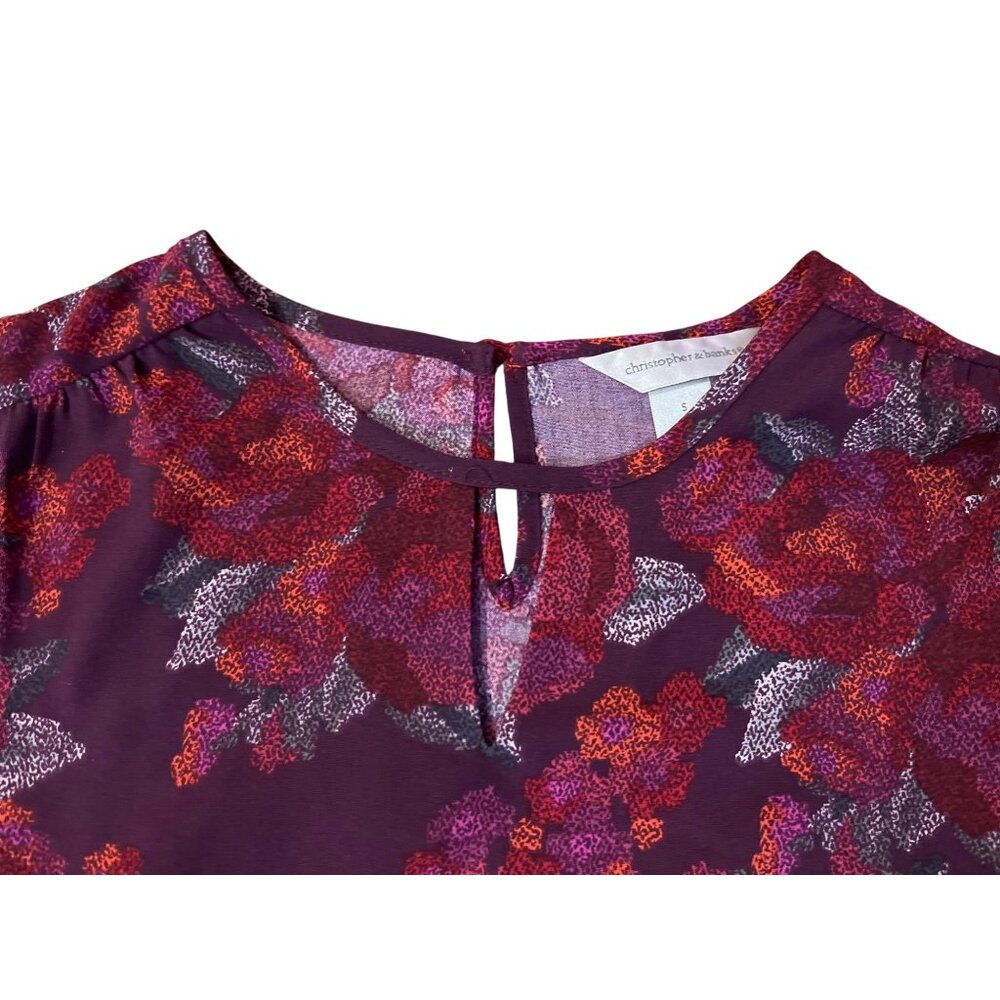 Christopher & Banks Women’s Blouse S Burgundy Floral Long Sleeve NEW - Picture 15 of 15